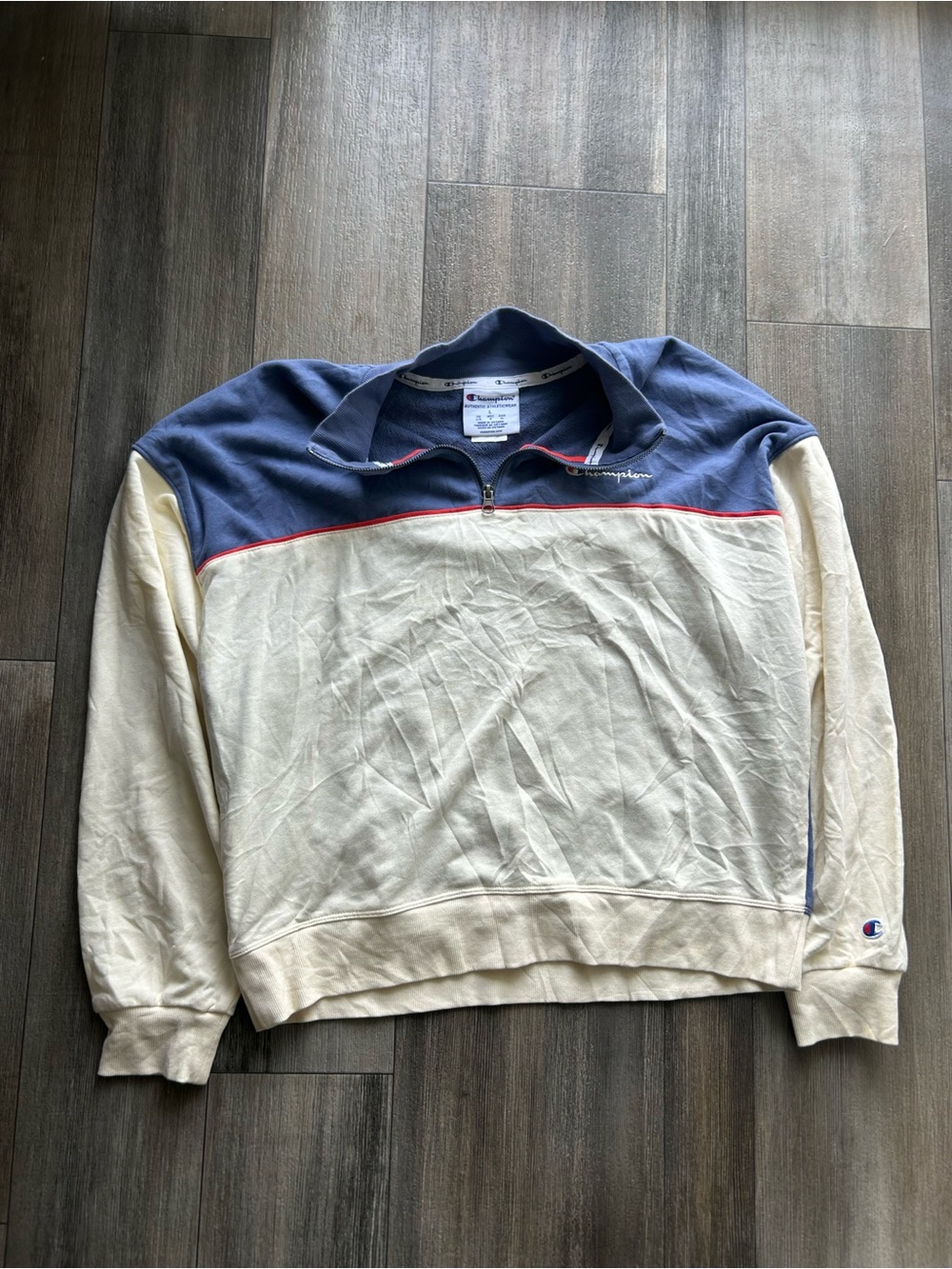 Champion Half-Zip Pullover in Navy & Cream